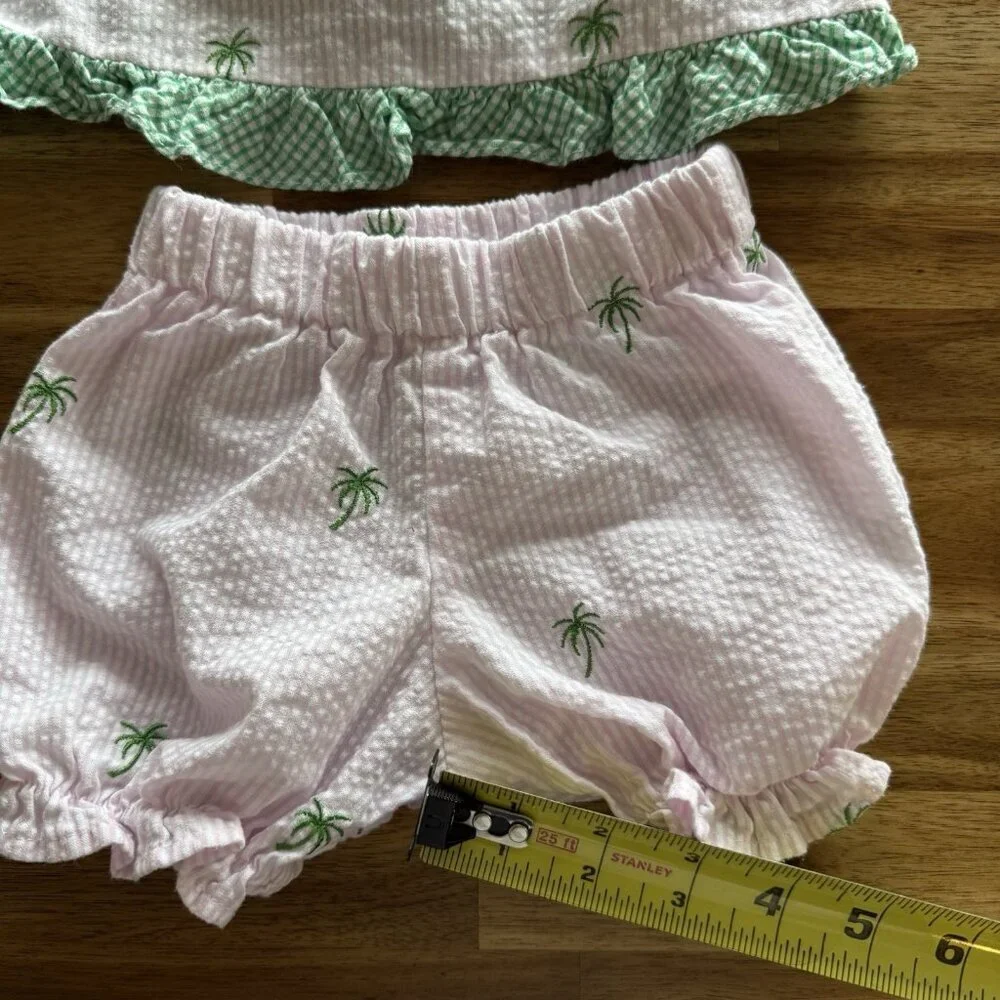 Funtasia Too Pink & White‎ Baby Girls Set Seersucker Size 6 Month Palm Print Bow